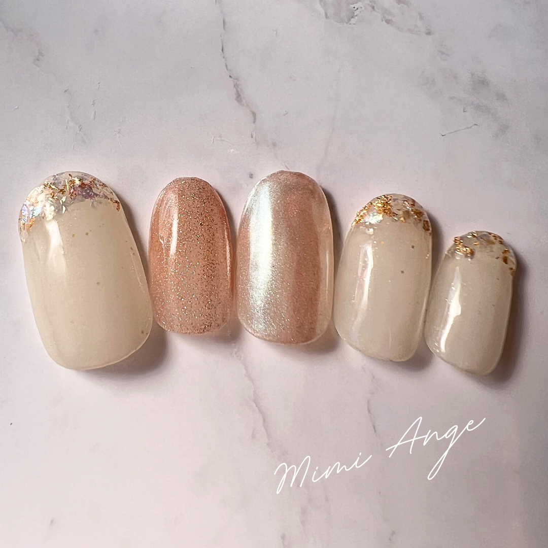 ホワイト×ゴールド×シルバー⌇シアー　マグネット　繊細ミラー 金箔　オレンジ⌇No.18