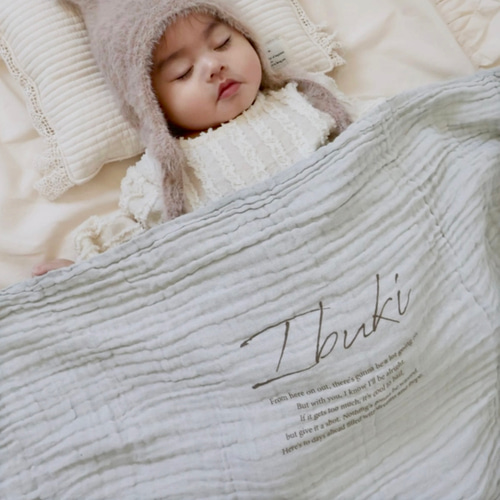 3営業日発送 名入れ ガーゼブランケット グレー 6層 コットン100 通年