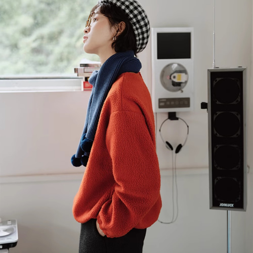 リンクタイトル：フリース無地クルーネック長袖トップス（冬用）2450