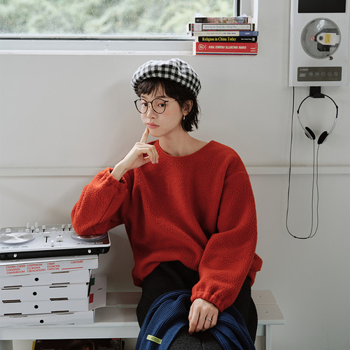 リンクタイトル：フリース無地クルーネック長袖トップス（冬用）2450