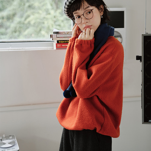 リンクタイトル：フリース無地クルーネック長袖トップス（冬用）2450