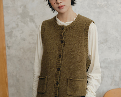 PEACE NOW ベスト　カーディガン 羊毛クルーネックベストカーディガン ノースリーブ レディース 秋冬