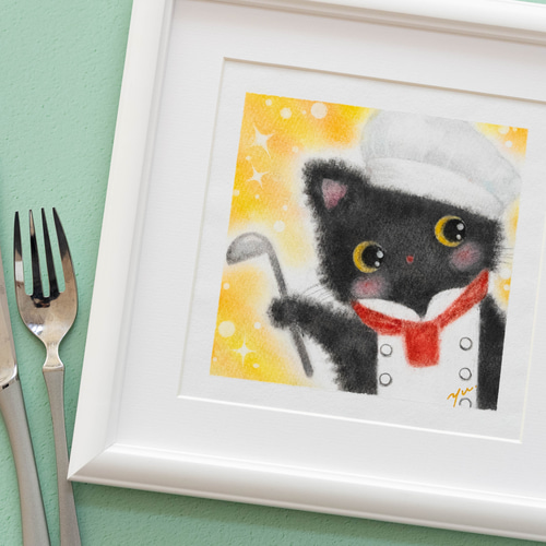 原画・フレーム付き】「黒猫ちゃんの告白」 パステルアート