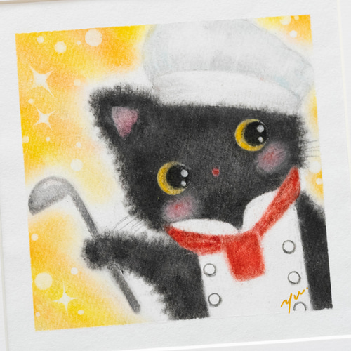 原画・フレーム付き】「おすましな黒猫ちゃん」 パステルアート