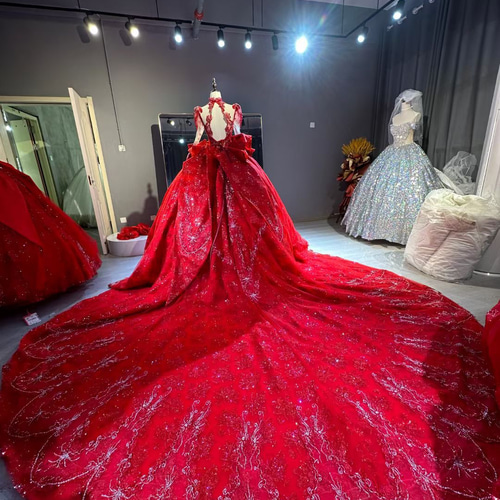 上質なドレス！華やかトレーン キラキラチュール 美品 背中見せ バック  