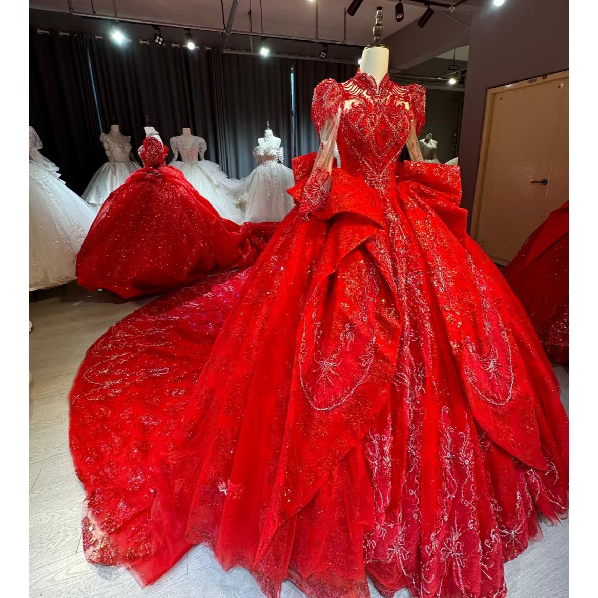 1点限り‼️】結婚式 華やか ドレス ロング 上品 リボン キラキラ
