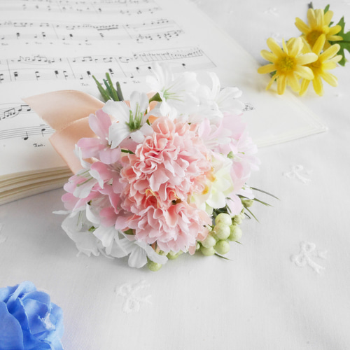 ころりんピンポンマムのピンクミニブーケ❀アーティフィシャルフラワー