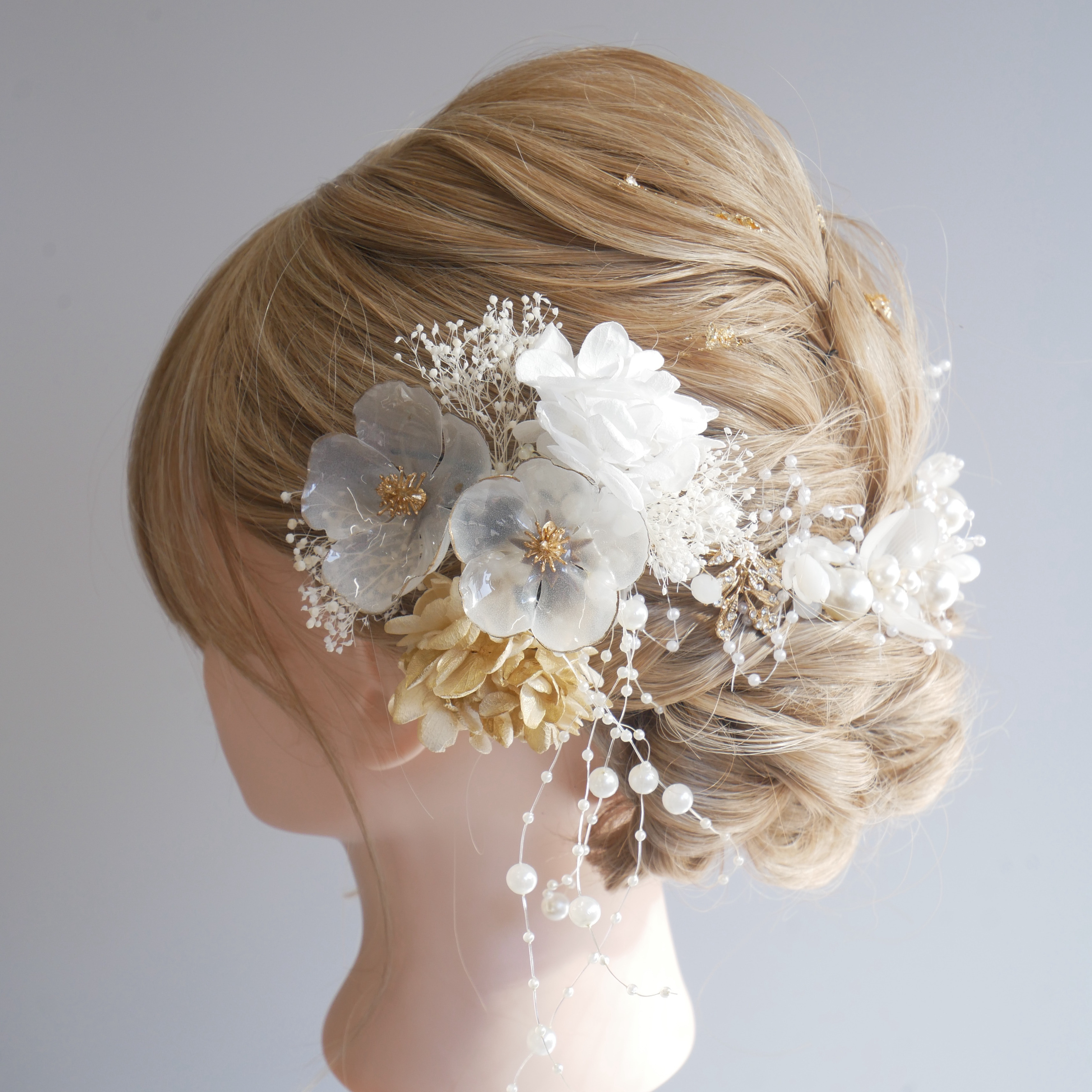 A109 パールカチューシャ　髪飾り　成人式　卒業式　袴　振袖　結婚式　ドライフラワー