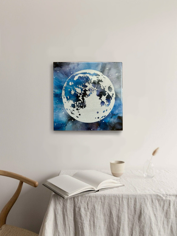月の海のアートパネル/アルコールインクアート/壁掛けインテリア