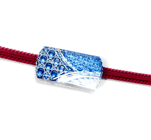 「縁起帯留め」東京切子帯留め　宝船　～たからぶね～　青 　 2枚目の画像