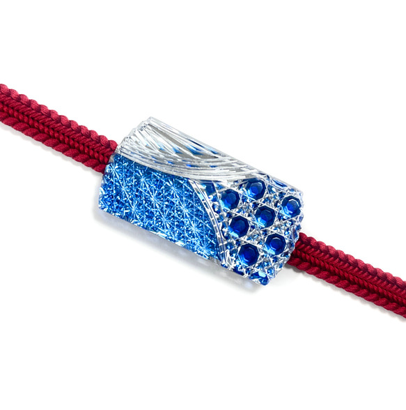 「縁起帯留め」東京切子帯留め　宝船　～たからぶね～　青 　 11枚目の画像