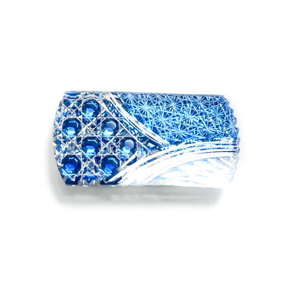 「縁起帯留め」東京切子帯留め　宝船　～たからぶね～　青 　 4枚目の画像