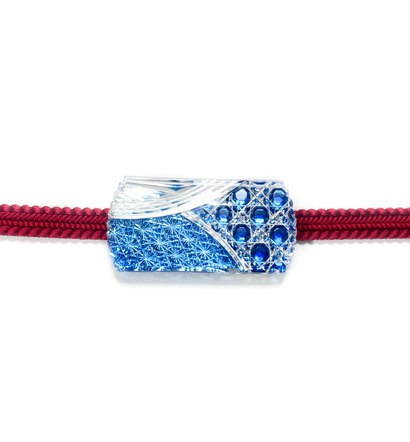 「縁起帯留め」東京切子帯留め　宝船　～たからぶね～　青 　 5枚目の画像