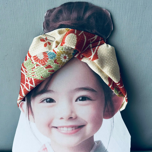 七五三 髪飾り 古布のヘアバンド 紅白 和装 ヘッドドレス