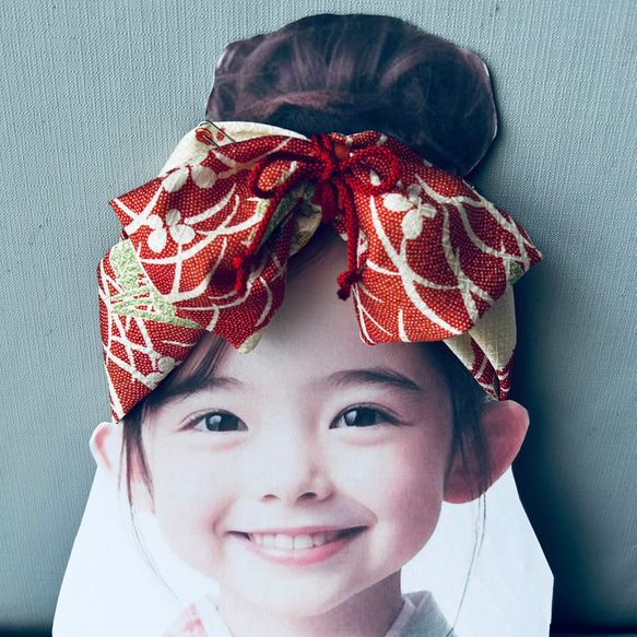 七五三 髪飾り 古布のヘアバンド 紅白 和装 ヘッドドレス