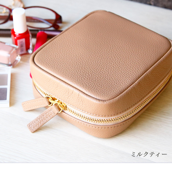 【新作】大きく開き自立する、整理しやすい！本革を使った大人メイクポーチ 4color 14枚目の画像