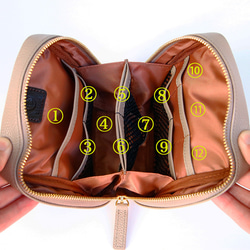 【新作】大きく開き自立する、整理しやすい！本革を使った大人メイクポーチ 4color 6枚目の画像