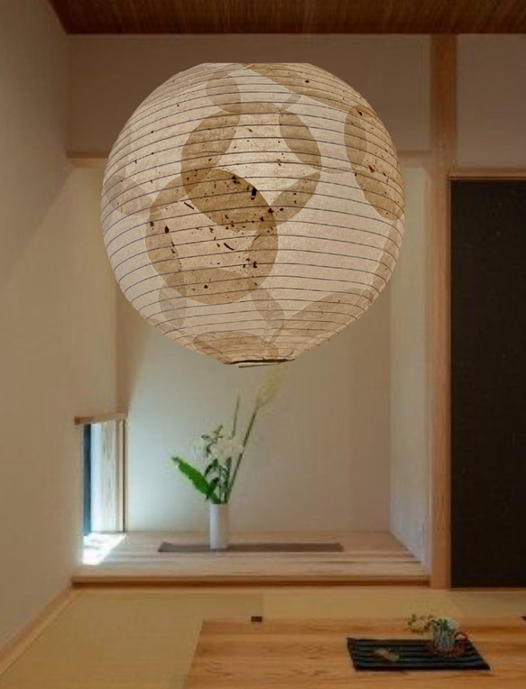 新作径30㎝丸和紙提灯パッチ替えセード照明ペンダント 2枚目の画像