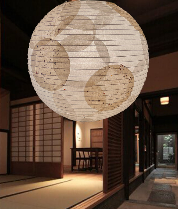 新作径30㎝丸和紙提灯パッチ替えセード照明ペンダント 3枚目の画像