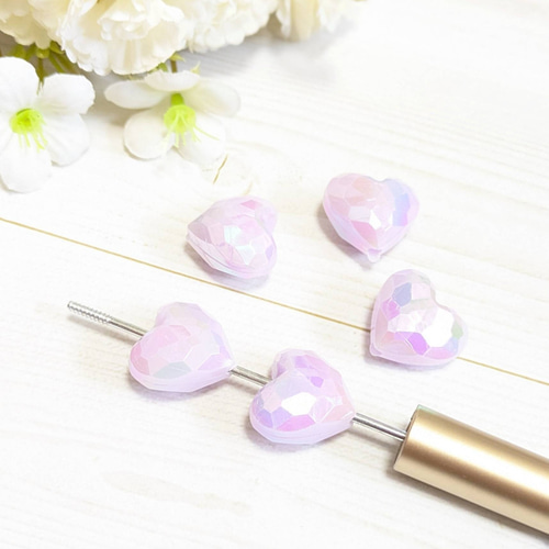 sale‼️N2313 カスタムボールペン キラキラハートビーズ リボン 再販無 ♦︎穴あり♢ハートビーズ♢リボン♢クリア♢カスタムボールペン