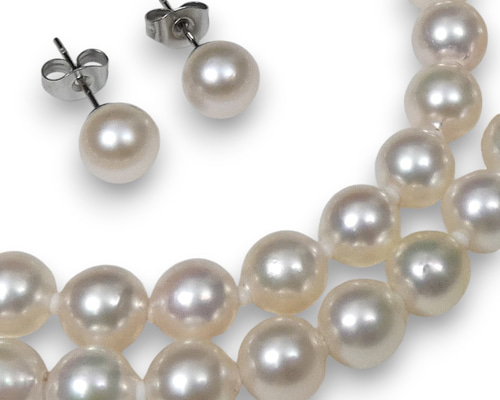 アコヤ本真珠ネックレス （ピアス）ホワイトピンク系 厚巻き上質7.0