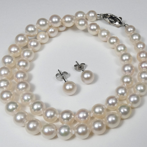 アコヤ本真珠ネックレス （ピアス）ホワイトピンク系 厚巻き上質7.0