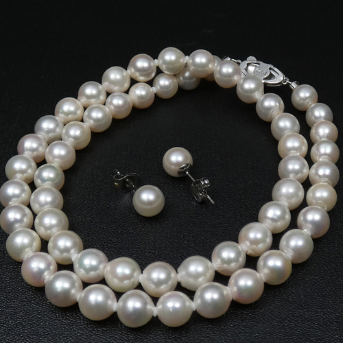 アコヤ本真珠ネックレス （ピアス）ホワイトピンク系 厚巻き上質7.0