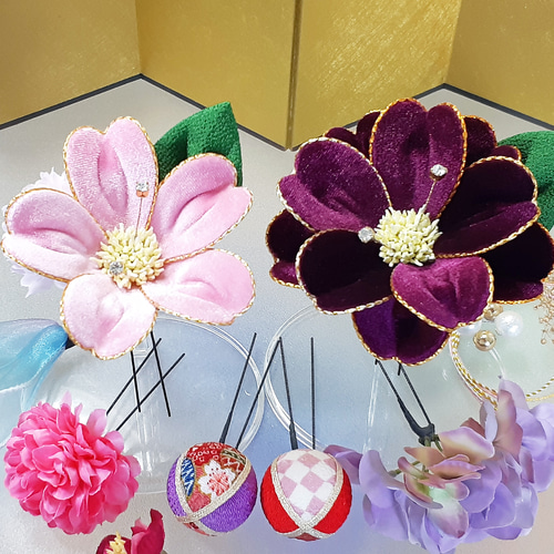 成人式 フェイクフラワー Uピン 簪 髪飾り 紫系【8点セット】 成人式 フェイクフラワー Uピン 簪 髪飾り 紫系【8点セット】