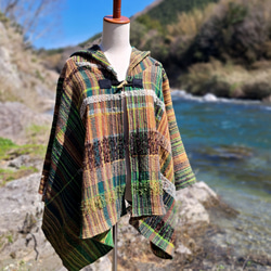タイムセール♡【さをり織り】ポンチョ コート 一点物 c85390e7e359f161bb54b8a5dce166