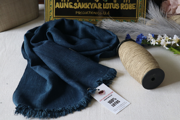 100%蓮ストール(藍染)Special Quality ストール Lotus Myanmar