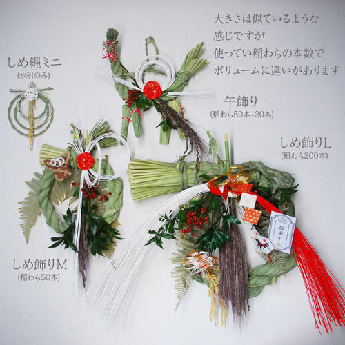 しめ飾り 正月飾り 2026年 午年 ミニ 日本製 手作り 国産水引 国産稲