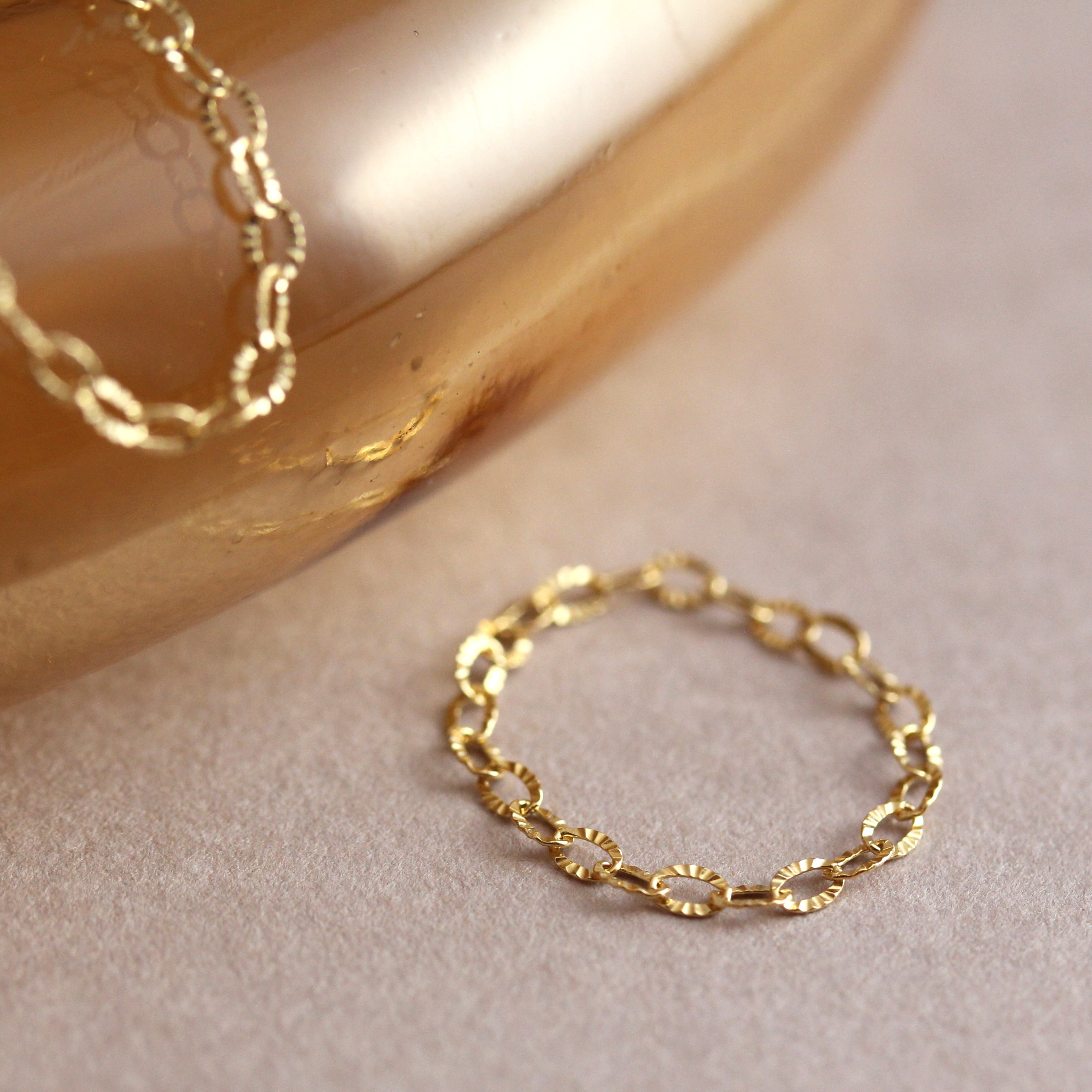 【再再再再販】冬のおしゃれに♡華奢 シンプル K18 チェーン リング 金属アレルギー〈155＃5~11〉