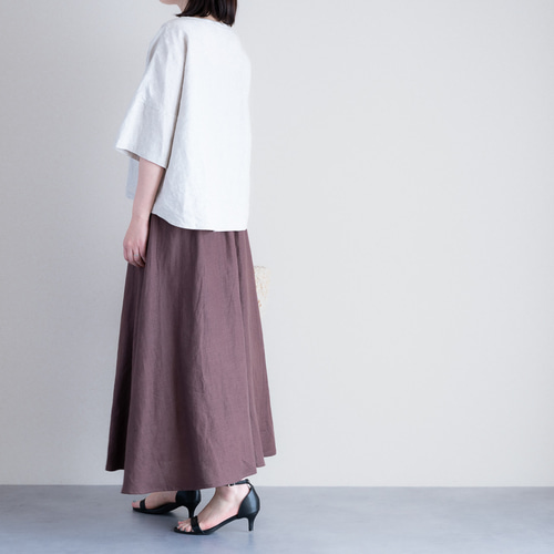 リネンフレアスカート アズキ ブラウン 美シルエット Aラインロング