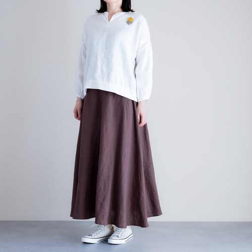 リネンフレアスカート アズキ ブラウン 美シルエット Aラインロング