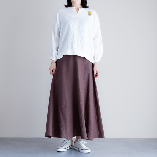 リネンフレアスカート アズキ ブラウン 美シルエット Aラインロング