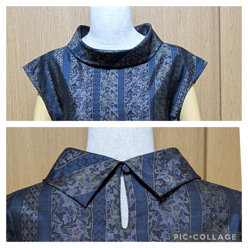 着物リメイク М 大島紬 上品なワンピース✨✨ SOLD 着物リメイク ワンピース 大島紬 M〜L ワンピース さらあお