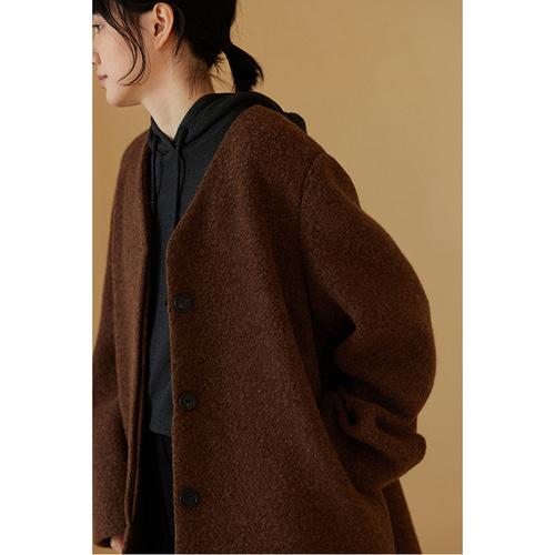 ウール混紡地厚ジャケット ウールツイード生地コート Vネックコート