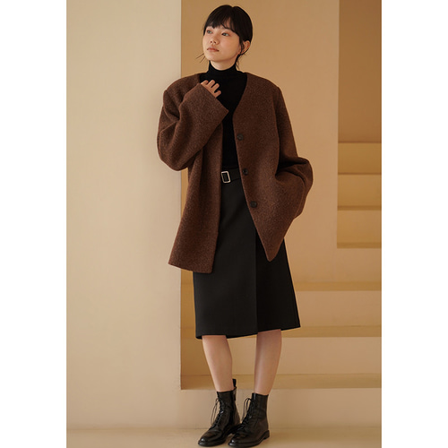 ウール混紡地厚ジャケット ウールツイード生地コート Vネックコート