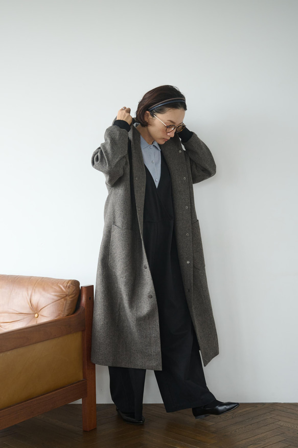 気取らないお洒落が叶うフード付ウールコート　ロングコート　　241109-1 7枚目の画像