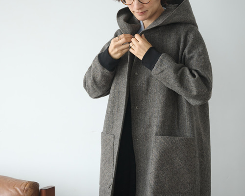 【良品】Reflect コート　ロングコート　アウター　フード付き　ネイビー カシミヤ 混 ロング コート ダブルフェイス フォックス ファー