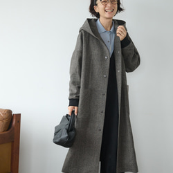 気取らないお洒落が叶うフード付ウールコート　ロングコート　　241109-1 12枚目の画像