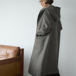 気取らないお洒落が叶うフード付ウールコート　ロングコート　　241109-1 6枚目の画像