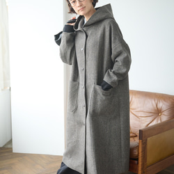 気取らないお洒落が叶うフード付ウールコート　ロングコート　　241109-1 16枚目の画像