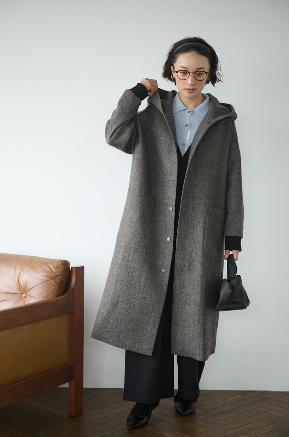 気取らないお洒落が叶うフード付ウールコート　ロングコート　　241109-1 10枚目の画像