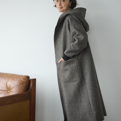 気取らないお洒落が叶うフード付ウールコート　ロングコート　　241109-1 3枚目の画像