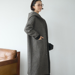 気取らないお洒落が叶うフード付ウールコート　ロングコート　　241109-1 11枚目の画像