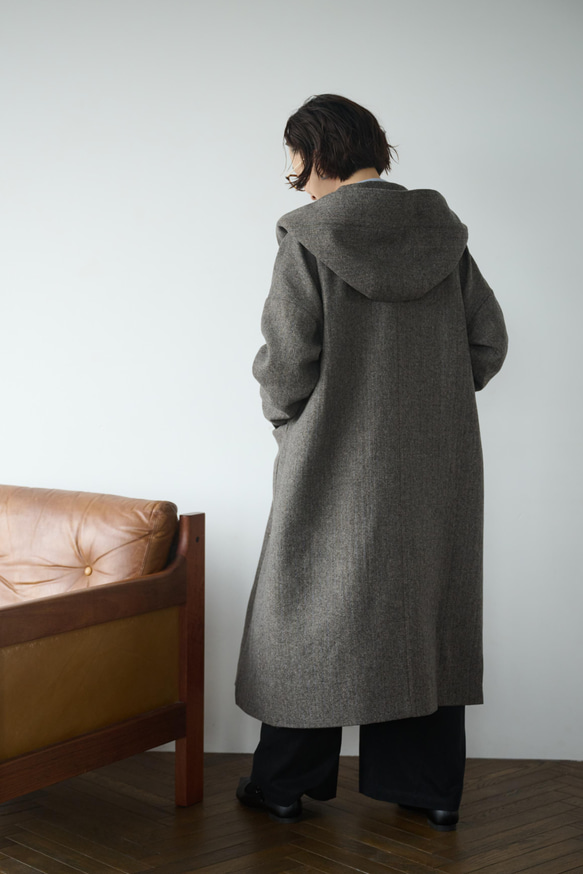 気取らないお洒落が叶うフード付ウールコート　ロングコート　　241109-1 5枚目の画像