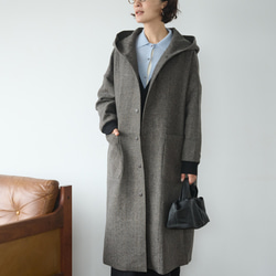 気取らないお洒落が叶うフード付ウールコート　ロングコート　　241109-1 9枚目の画像