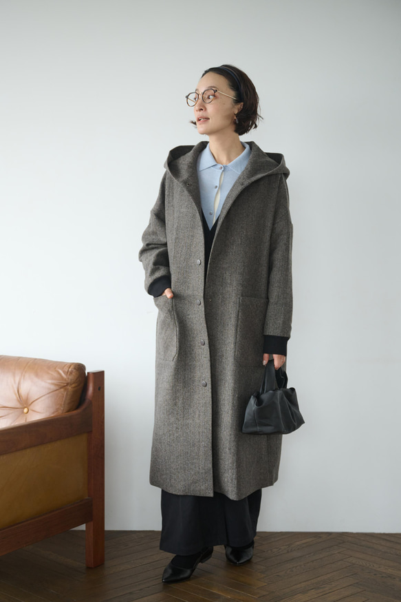 気取らないお洒落が叶うフード付ウールコート　ロングコート　　241109-1 9枚目の画像