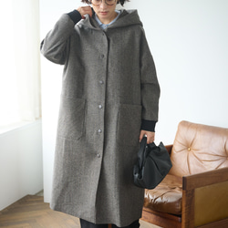 気取らないお洒落が叶うフード付ウールコート　ロングコート　　241109-1 14枚目の画像